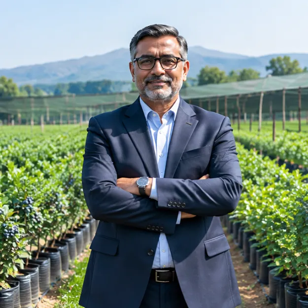 Investor overlooking a managed berry orchard