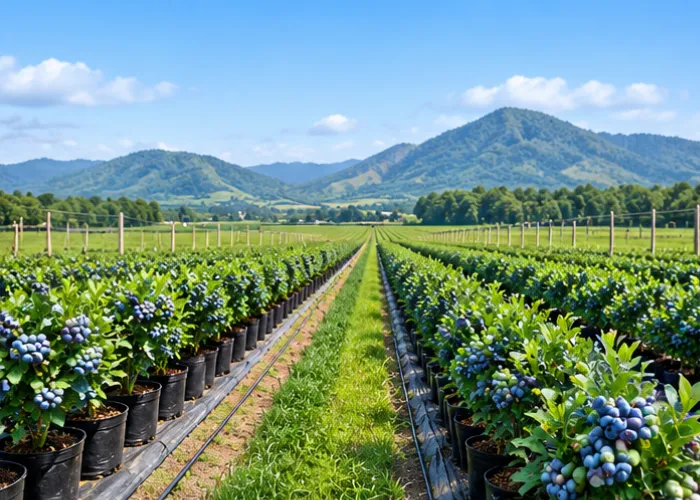 Organised berry farm with planted rows