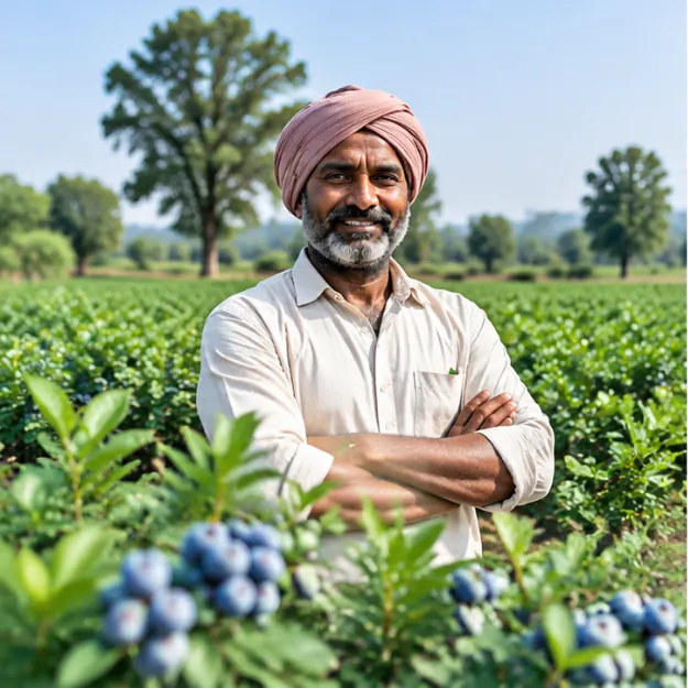 Farmer in a berry farm