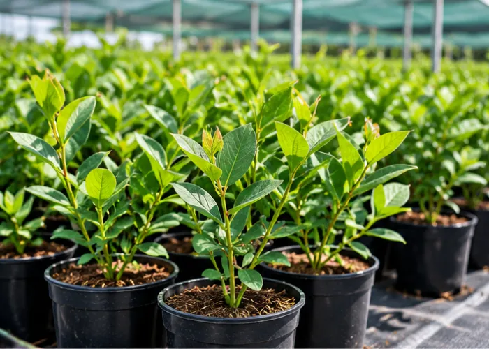 Berry nursery plants growing in pots